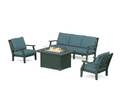 Martha Stewart by POLYWOOD® Chinoiserie Deep Seating Fire Pit Table Set in Green / Ocean Teal