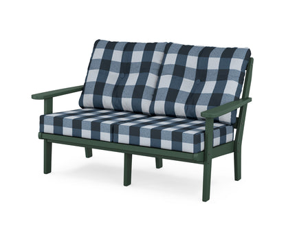 POLYWOOD® Mission Deep Seating Loveseat in Green / Buffalo Plaid Marine Indigo