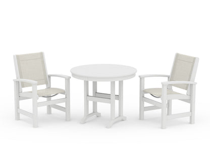 POLYWOOD® Coastal 3-Piece Round Dining Set in White / Parchment Sling