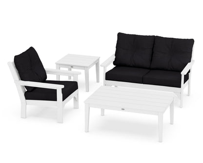 POLYWOOD® Vineyard 4-Piece Deep Seating Set in White / Midnight Linen