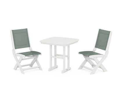 POLYWOOD® Coastal Folding Side Chair 3-Piece Dining Set in White / Dupioni Sea Mist Sling