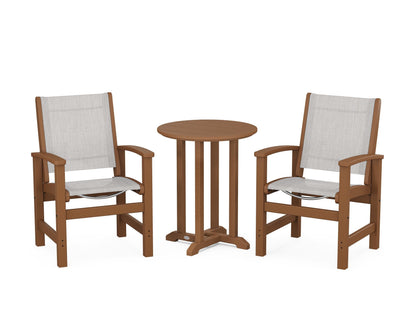 POLYWOOD® Coastal 3-Piece Round Bistro Dining Set in Teak / Parchment Sling