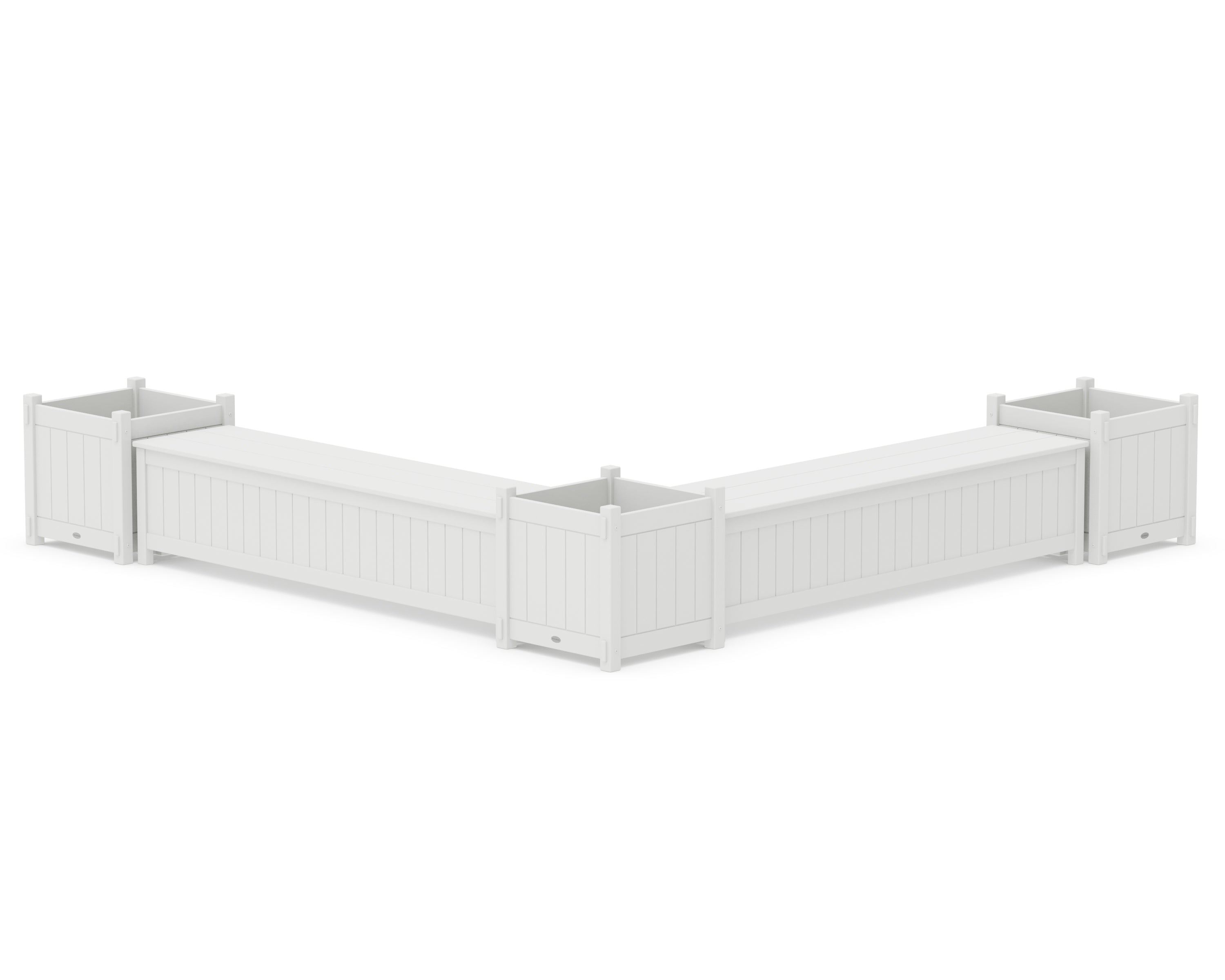 POLYWOOD® 72" Vineyard L- Shaped Planter Storage Bench Corner Set- Large in White