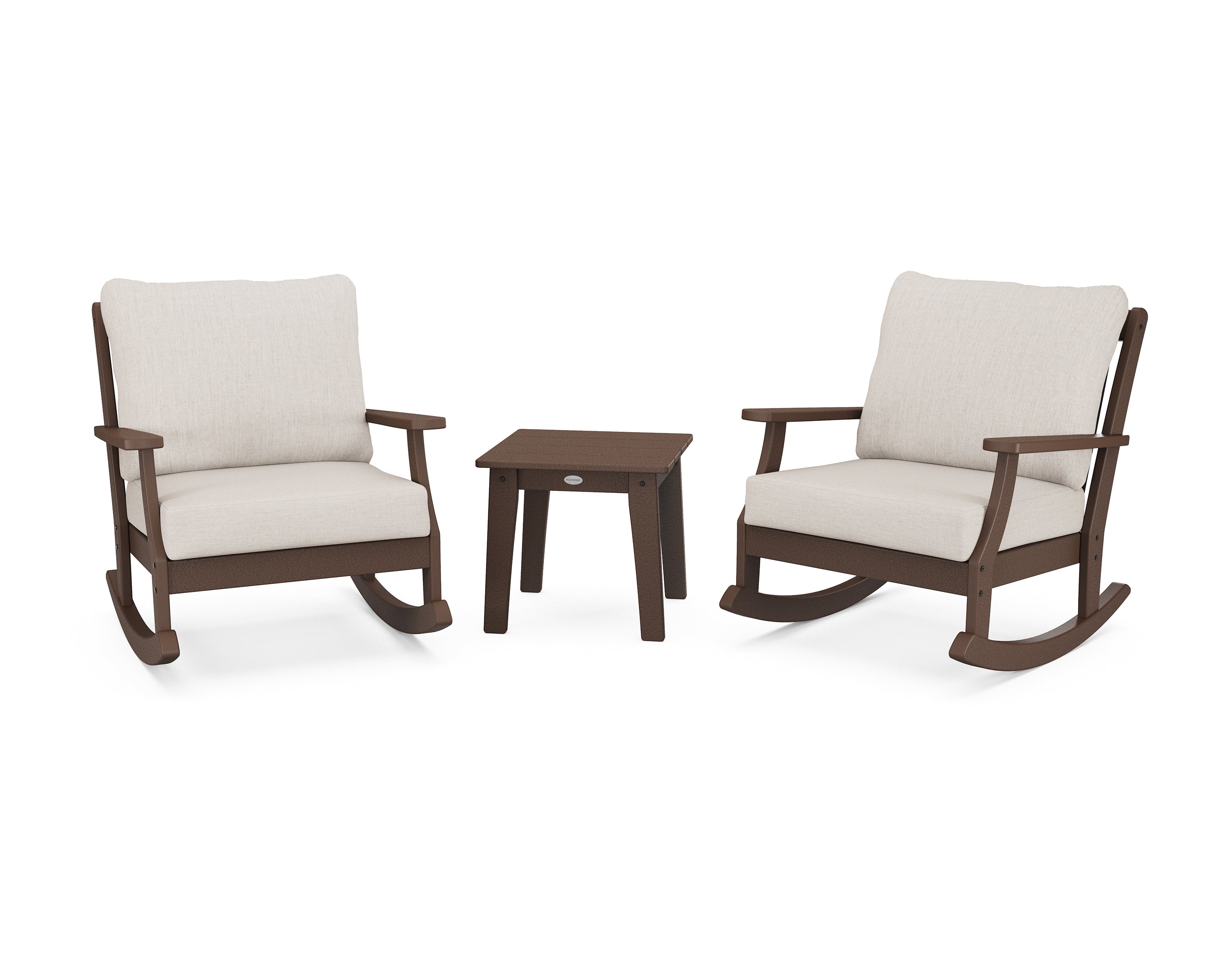 POLYWOOD® Braxton 3-Piece Deep Seating Rocker Set in Mahogany / Cast Ash