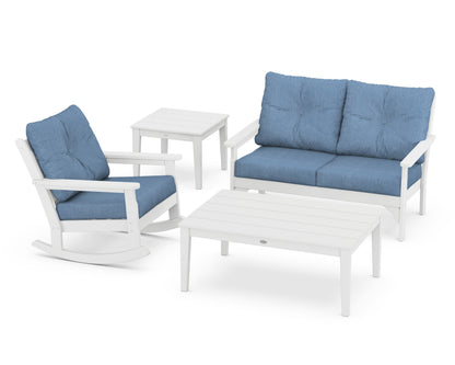 POLYWOOD® Vineyard 4-Piece Deep Seating Rocker Set in White / Sky Blue