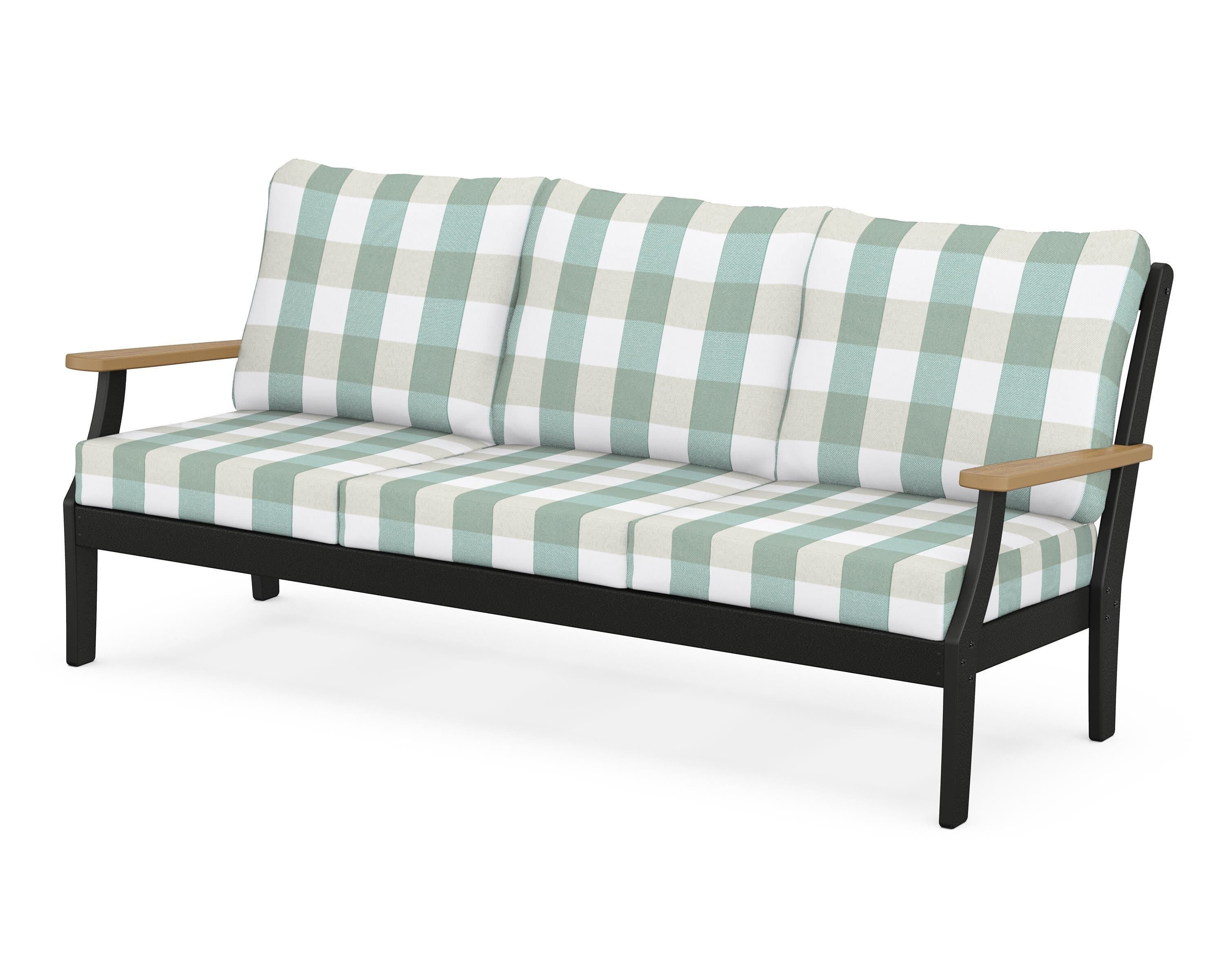 POLYWOOD® Braxton Deep Seating Sofa in Black / Natural / Buffalo Plaid Glacier Spa