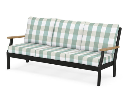 POLYWOOD® Braxton Deep Seating Sofa in Black / Natural / Buffalo Plaid Glacier Spa