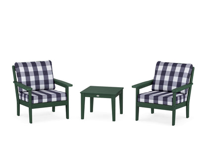 Country Living Cottage 3-Piece Deep Seating Set in Green / Buffalo Plaid Navy