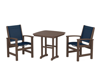POLYWOOD® Coastal 3-Piece Dining Set in Mahogany / Navy Blue Sling