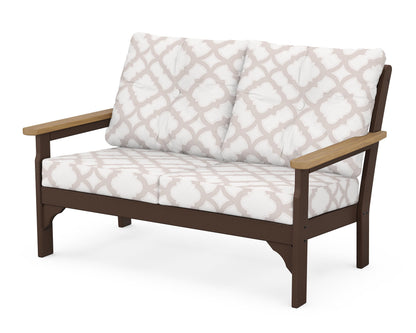 POLYWOOD® Vineyard Deep Seating Loveseat in Mahogany / Natural / Trellis Dune Burlap
