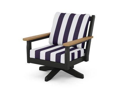 POLYWOOD® Chippendale Deep Seating Swivel Chair in Black / Natural / Cabana Stripe Navy