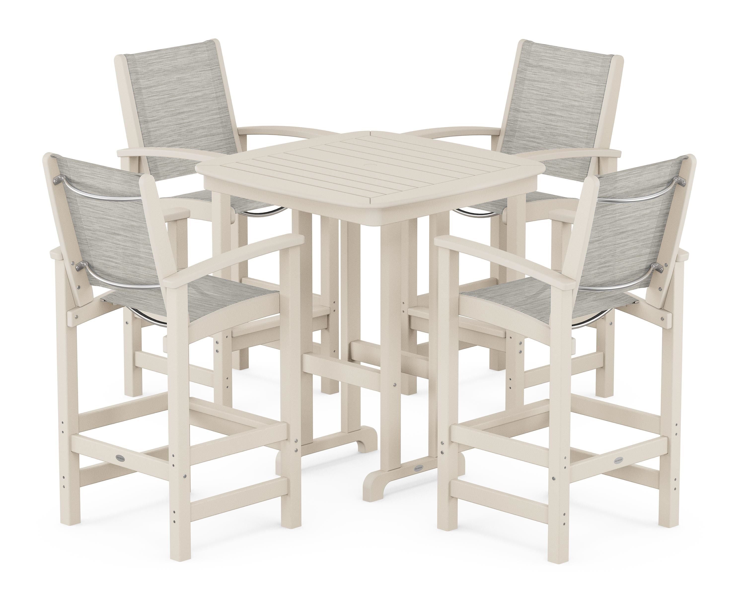 POLYWOOD® Coastal 5-Piece Bar Set in Sand / Birch Sling