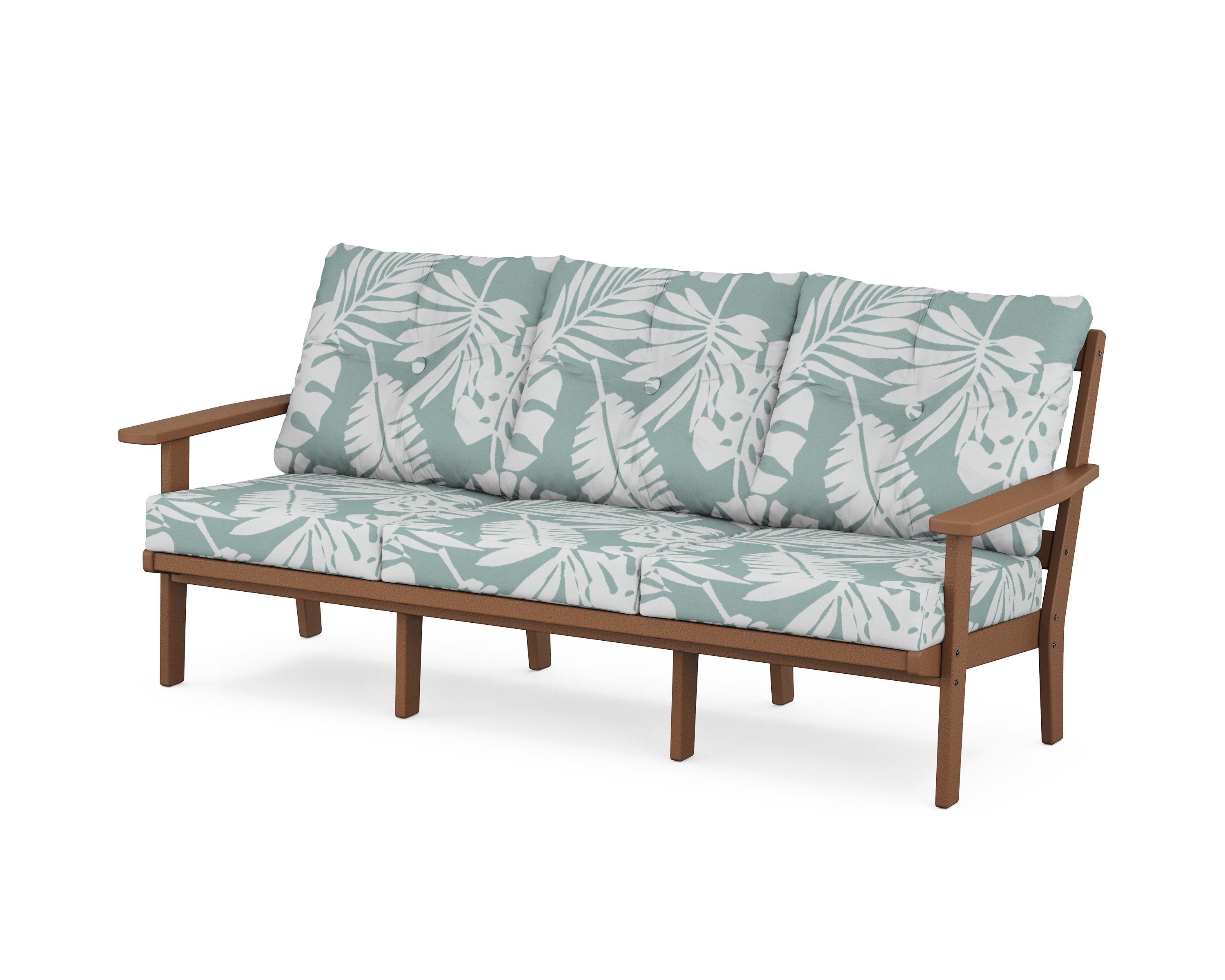 POLYWOOD® Prairie Deep Seating Sofa in Teak / Leaf Glacier Spa