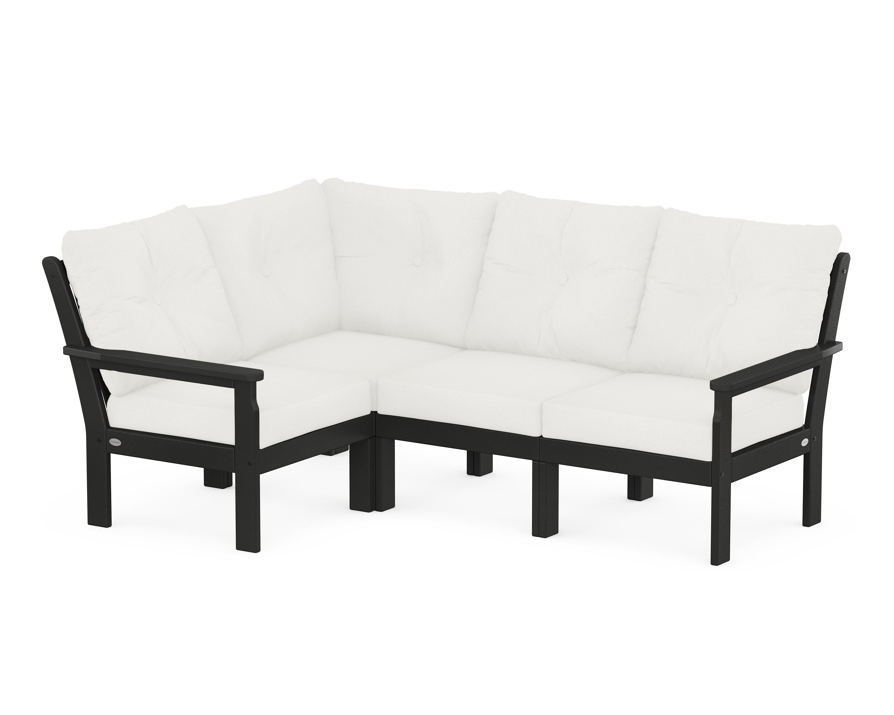 POLYWOOD® Vineyard 4-Piece Sectional in Black / Natural Linen