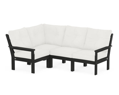 POLYWOOD® Vineyard 4-Piece Sectional in Black / Natural Linen