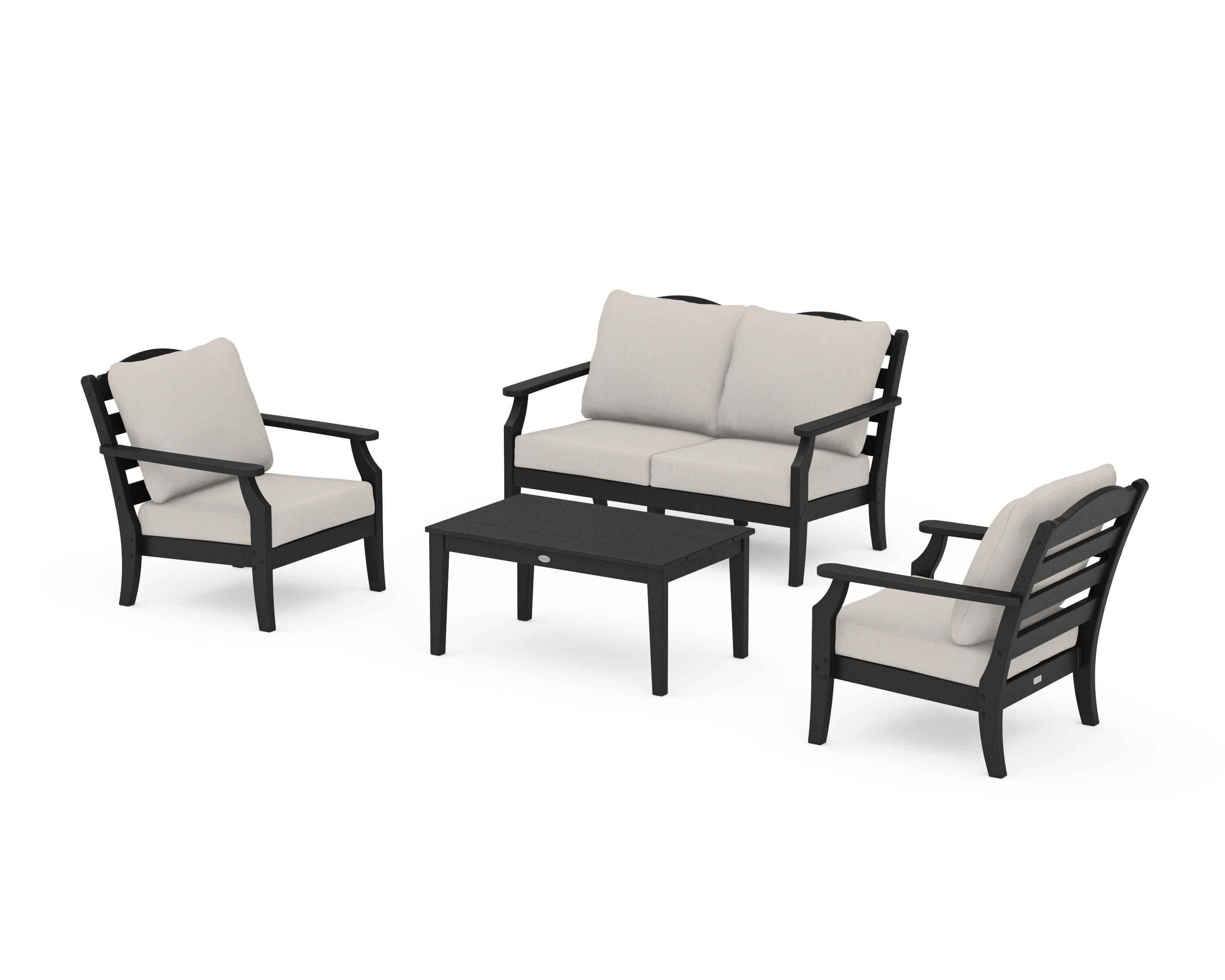 Draper James™ by  POLYWOOD® Savannah 4-Piece Deep Seating Set with Loveseat in Black / Cast Ash