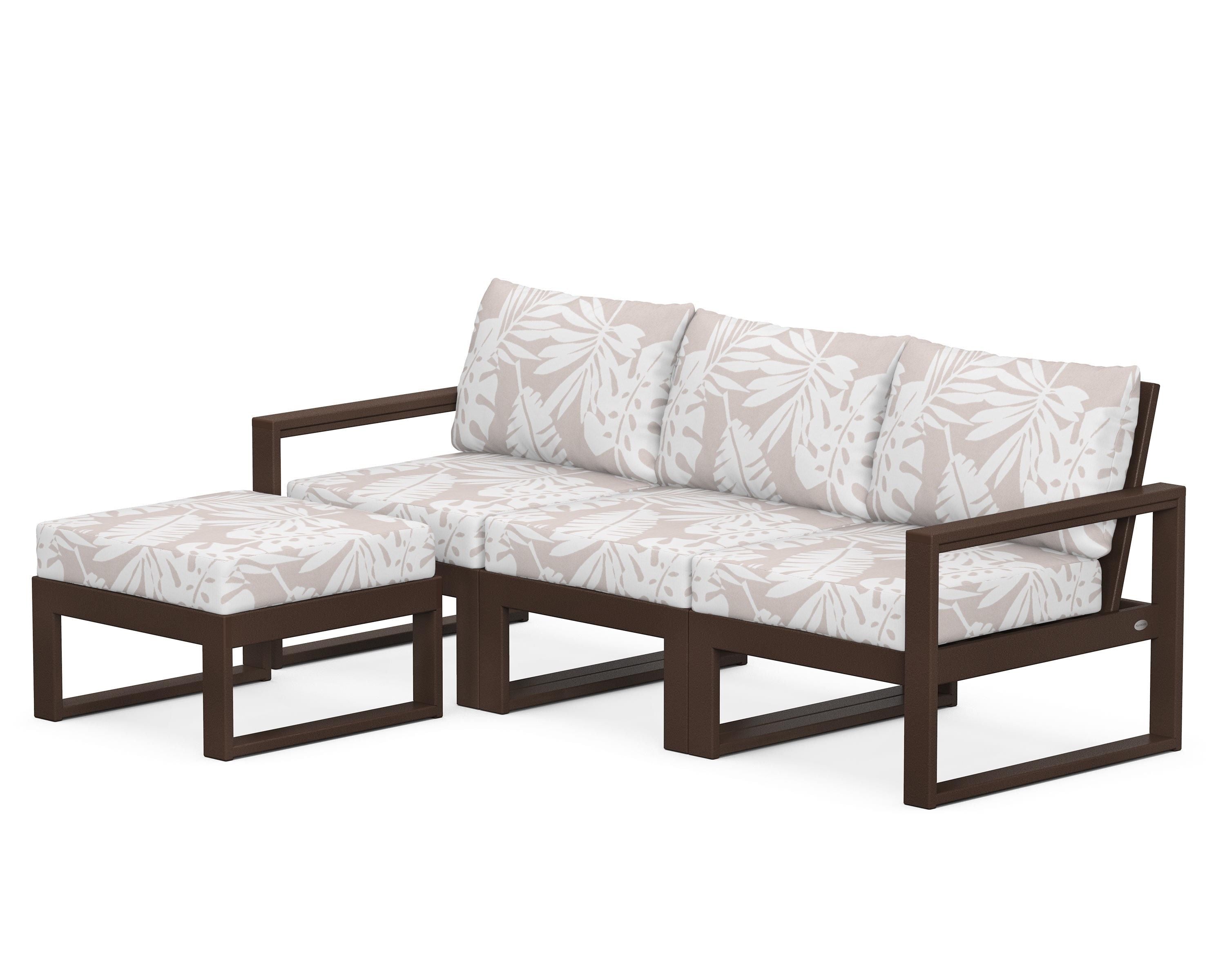 POLYWOOD® EDGE 4-Piece Modular Deep Seating Set with Ottoman in Mahogany / Leaf Dune Burlap