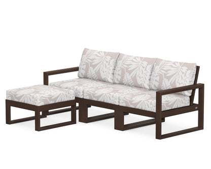 POLYWOOD® EDGE 4-Piece Modular Deep Seating Set with Ottoman in Mahogany / Leaf Dune Burlap