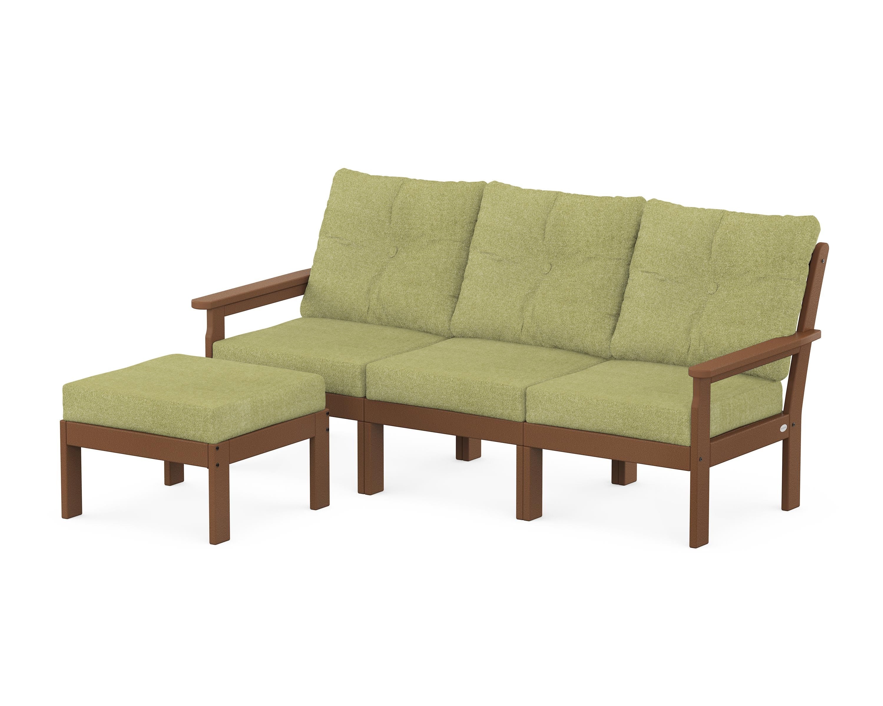 POLYWOOD® Vineyard 4-Piece Sectional with Ottoman in Teak / Chartreuse Boucle