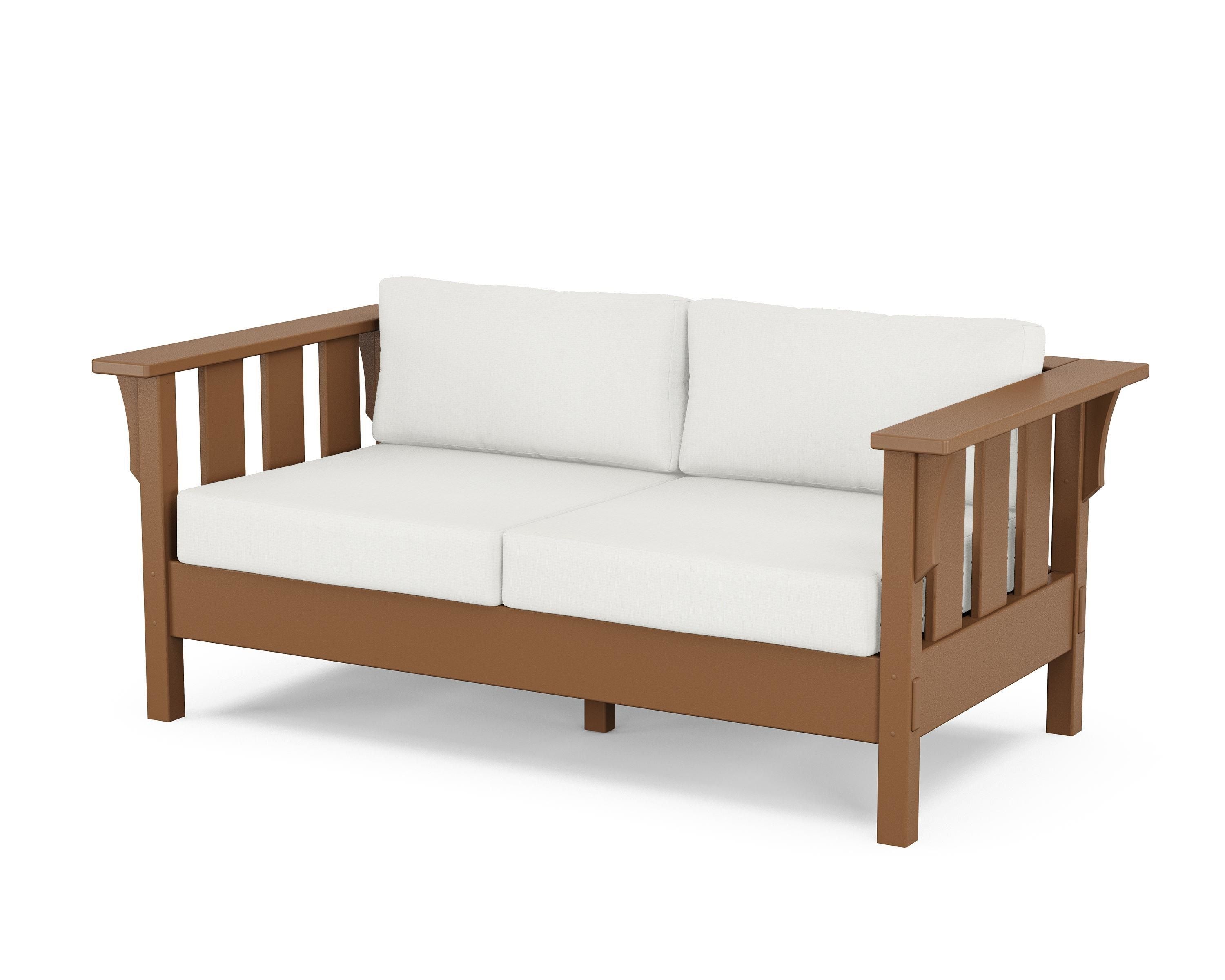 Martha Stewart by POLYWOOD® Acadia Deep Seating Loveseat in Teak / Natural Linen