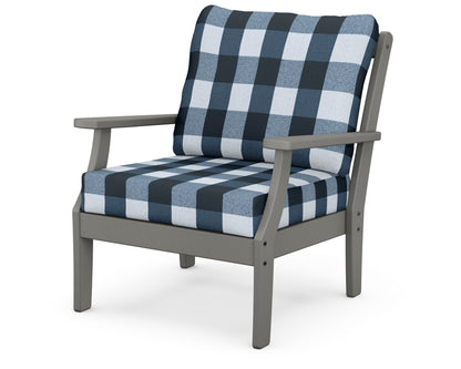 POLYWOOD® Braxton Deep Seating Chair in Slate Grey / Buffalo Plaid Marine Indigo