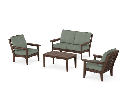 Country Living Cottage 4-Piece Deep Seating Set with Loveseat in Mahogany / Cast Sage