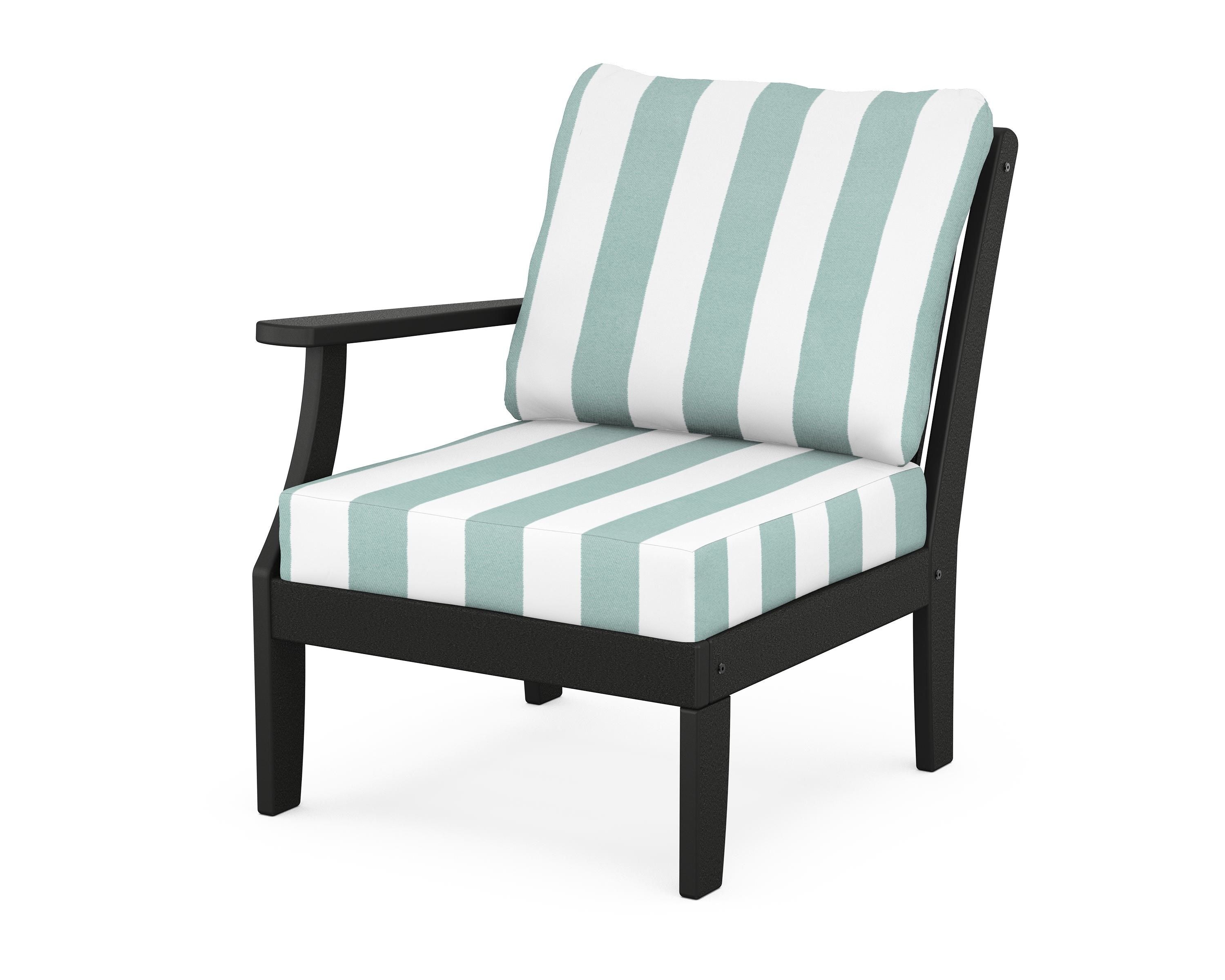 POLYWOOD® Braxton Modular Left Arm Chair in Black / Cabana Stripe Glacier Spa
