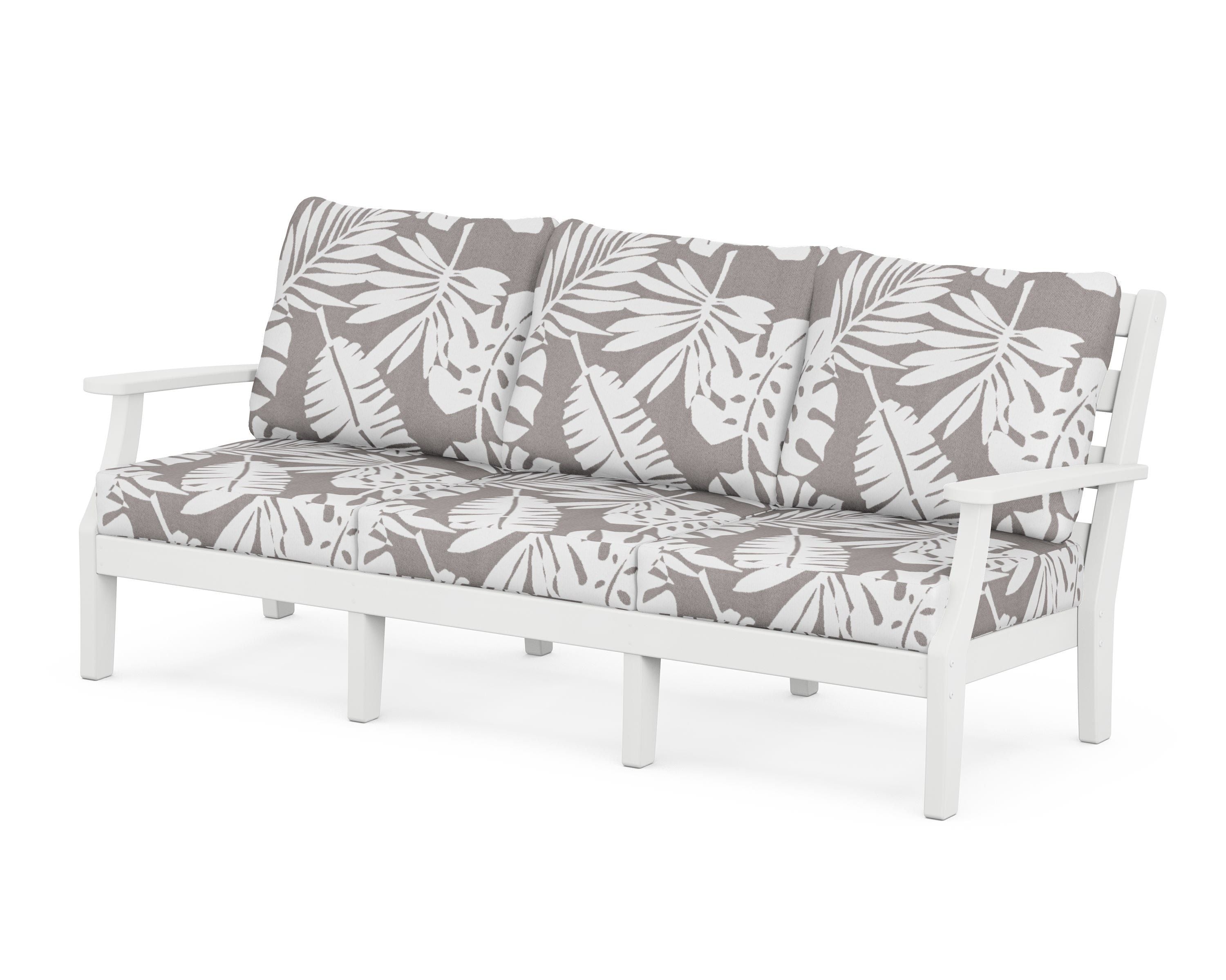 POLYWOOD® Chesapeake Deep Seating Sofa in White / Leaf Grey Mist