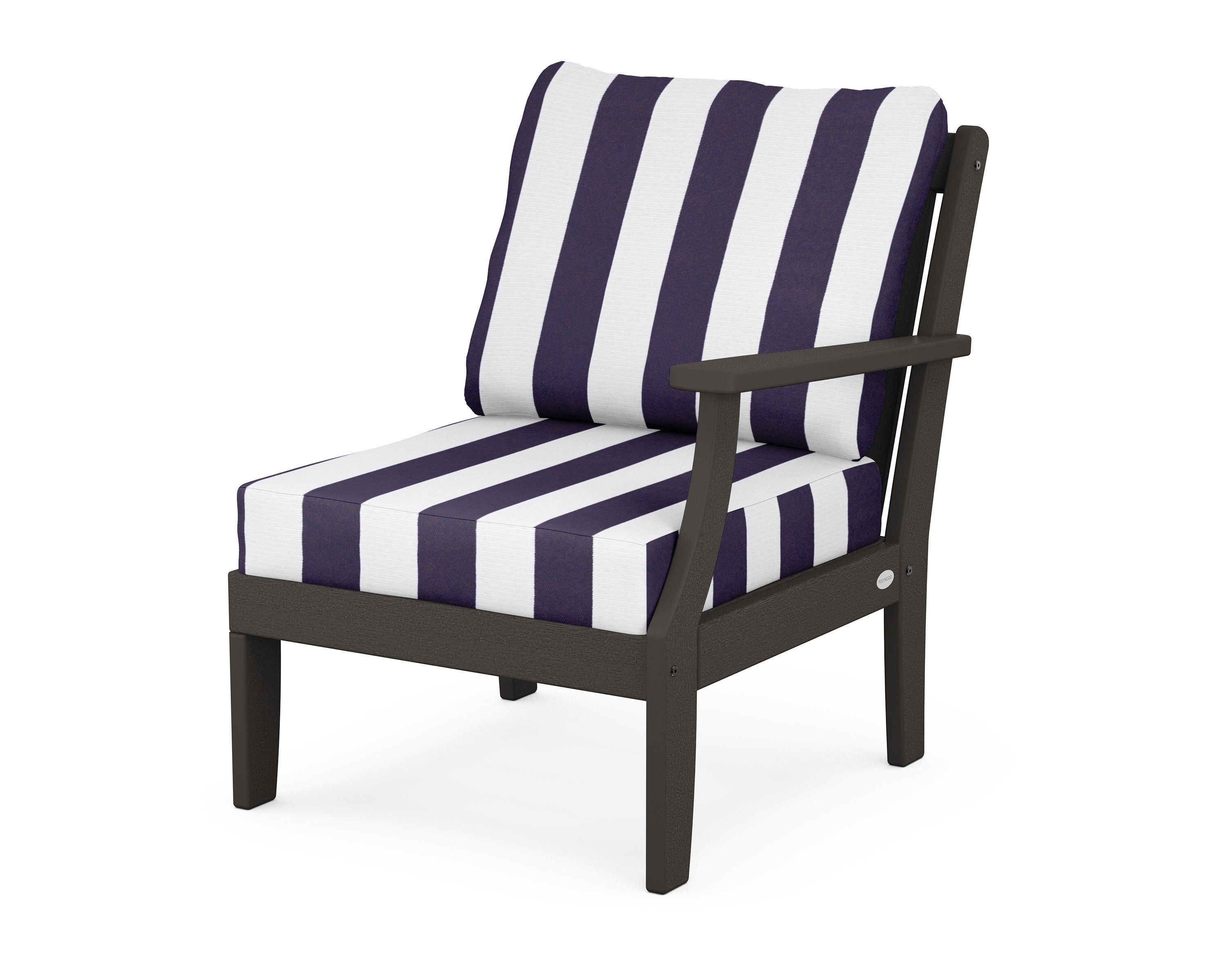 POLYWOOD® Braxton Modular Right Arm Chair in Vintage Coffee / Cabana Stripe Navy