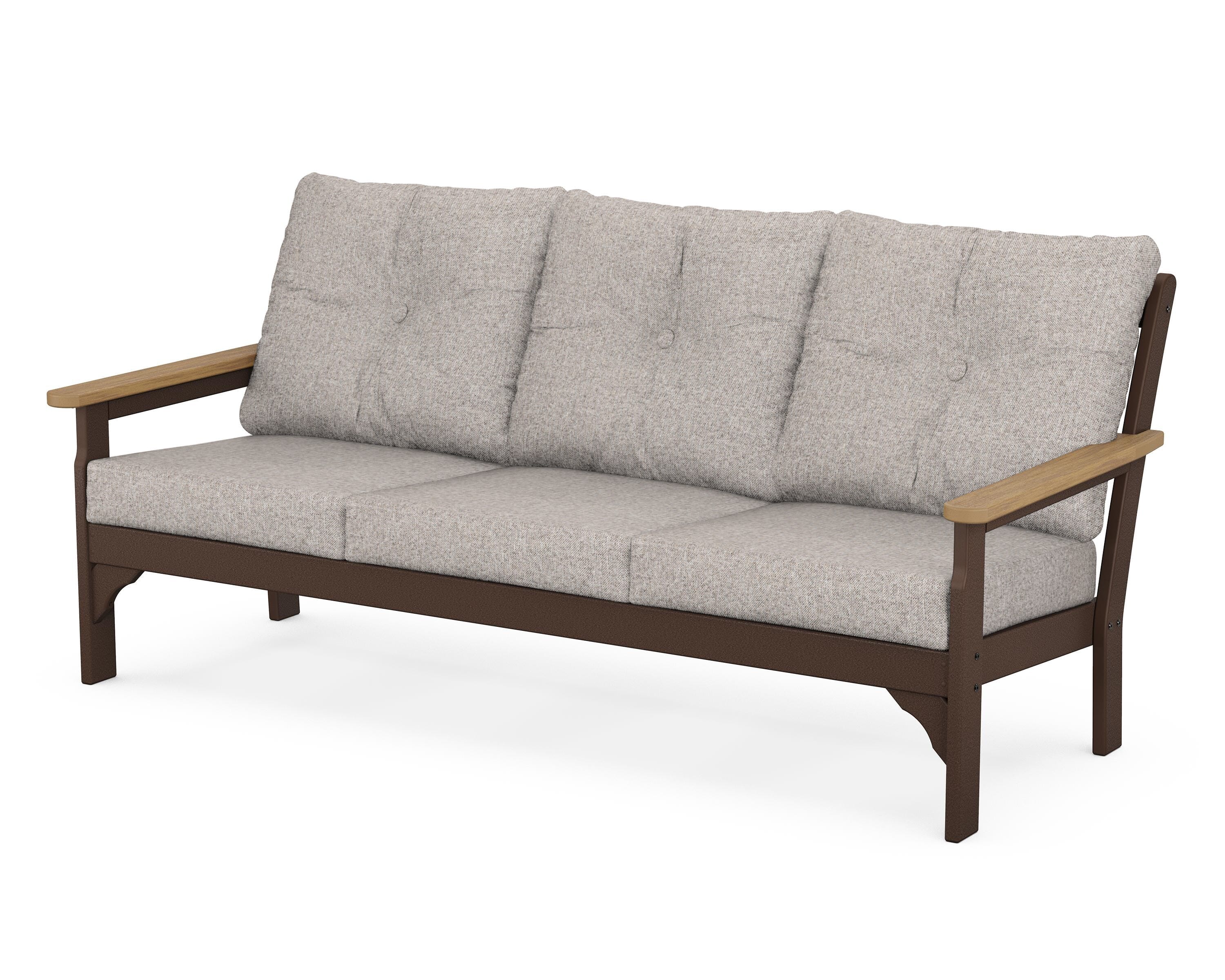 POLYWOOD® Vineyard Deep Seating Sofa in Mahogany / Natural / Weathered Tweed