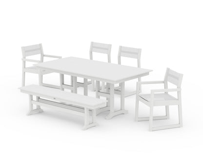 POLYWOOD® EDGE Sling 6-Piece Farmhouse Dining Set in White / White Sling