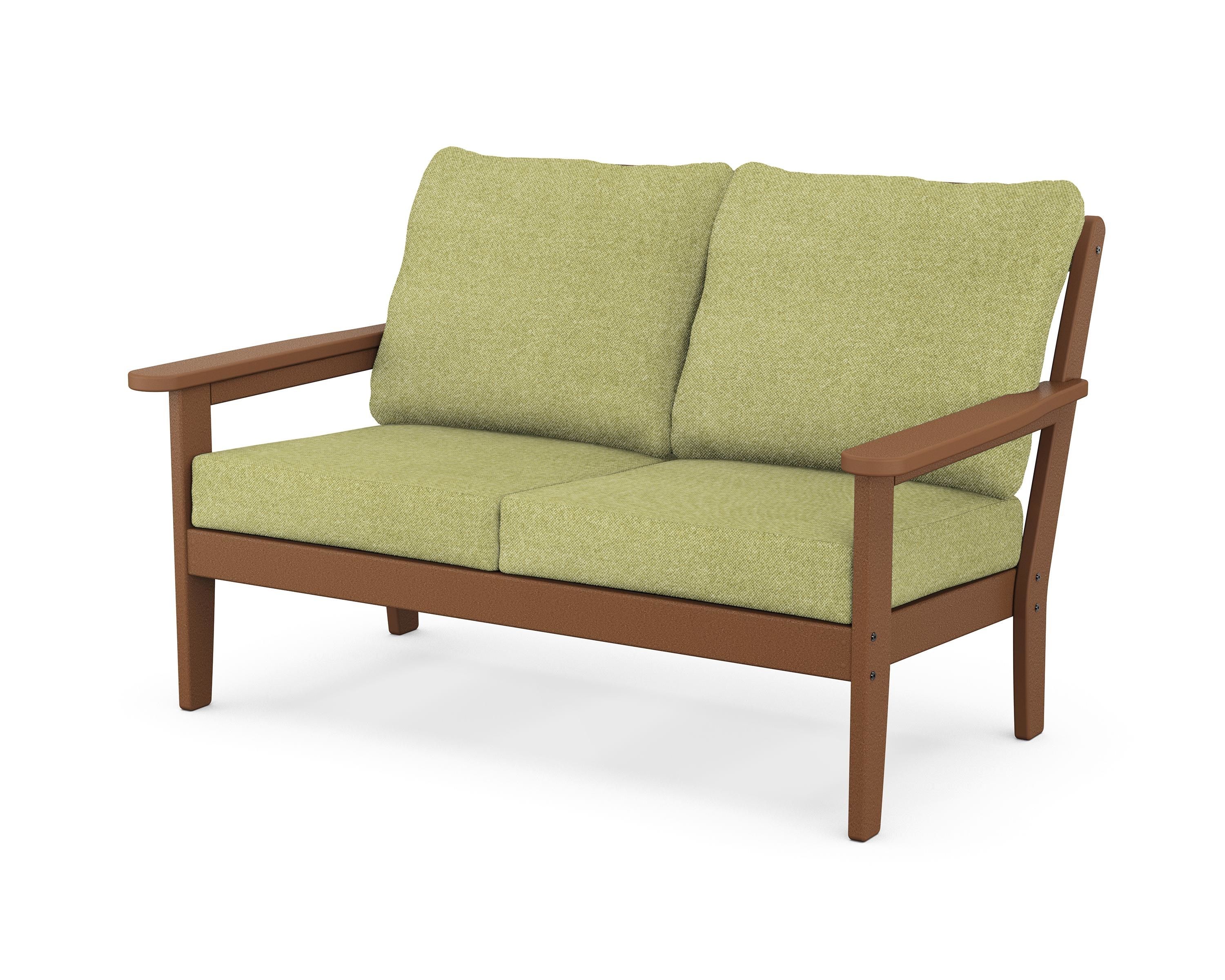 Country Living Cottage Deep Seating Loveseat in Teak / Chartreuse Boucle