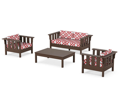 Martha Stewart by POLYWOOD® Acadia 4-Piece Deep Seating Set with Loveseat in Mahogany / Trellis Crimson