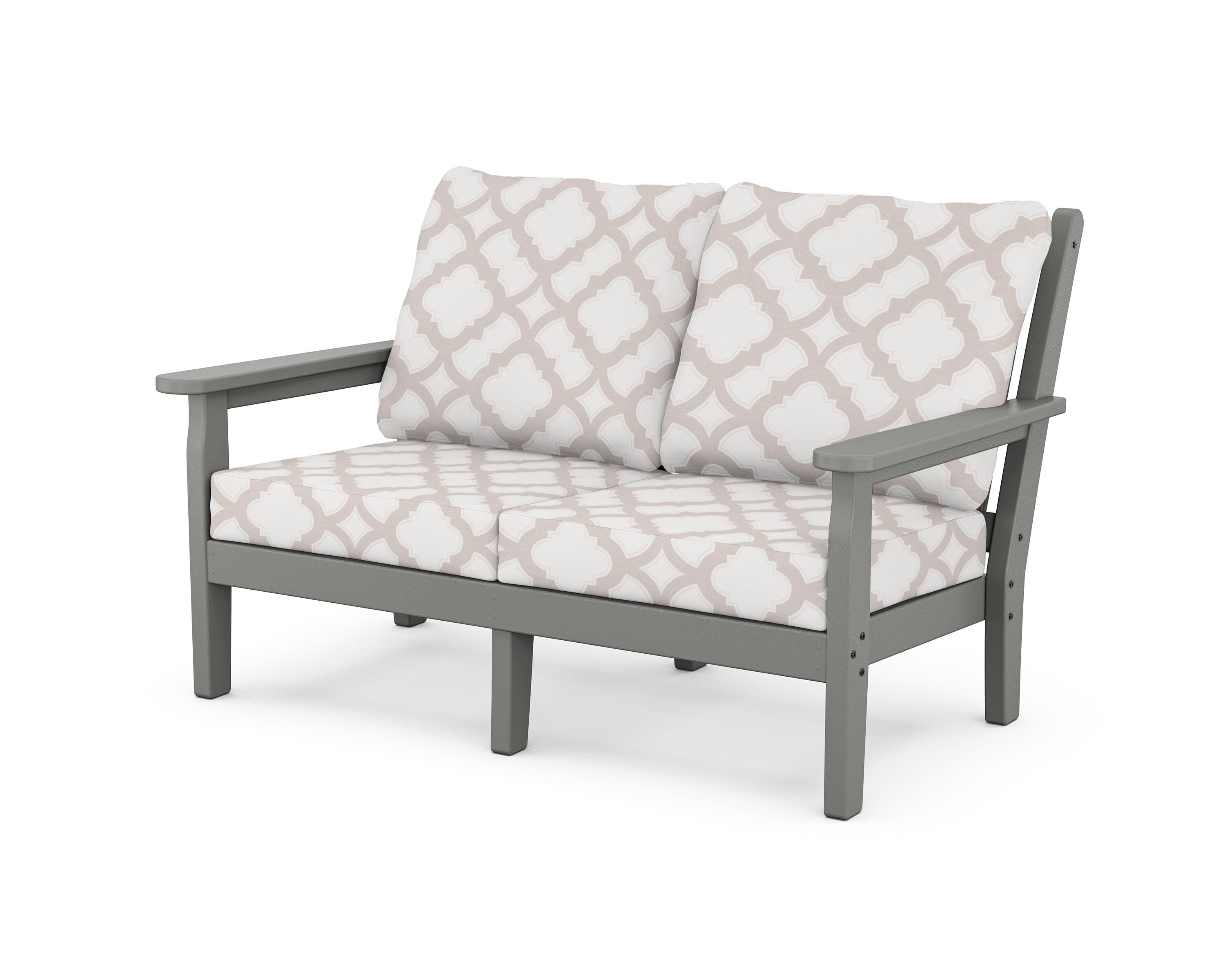 POLYWOOD® Chippendale Deep Seating Loveseat in Slate Grey / Trellis Dune Burlap