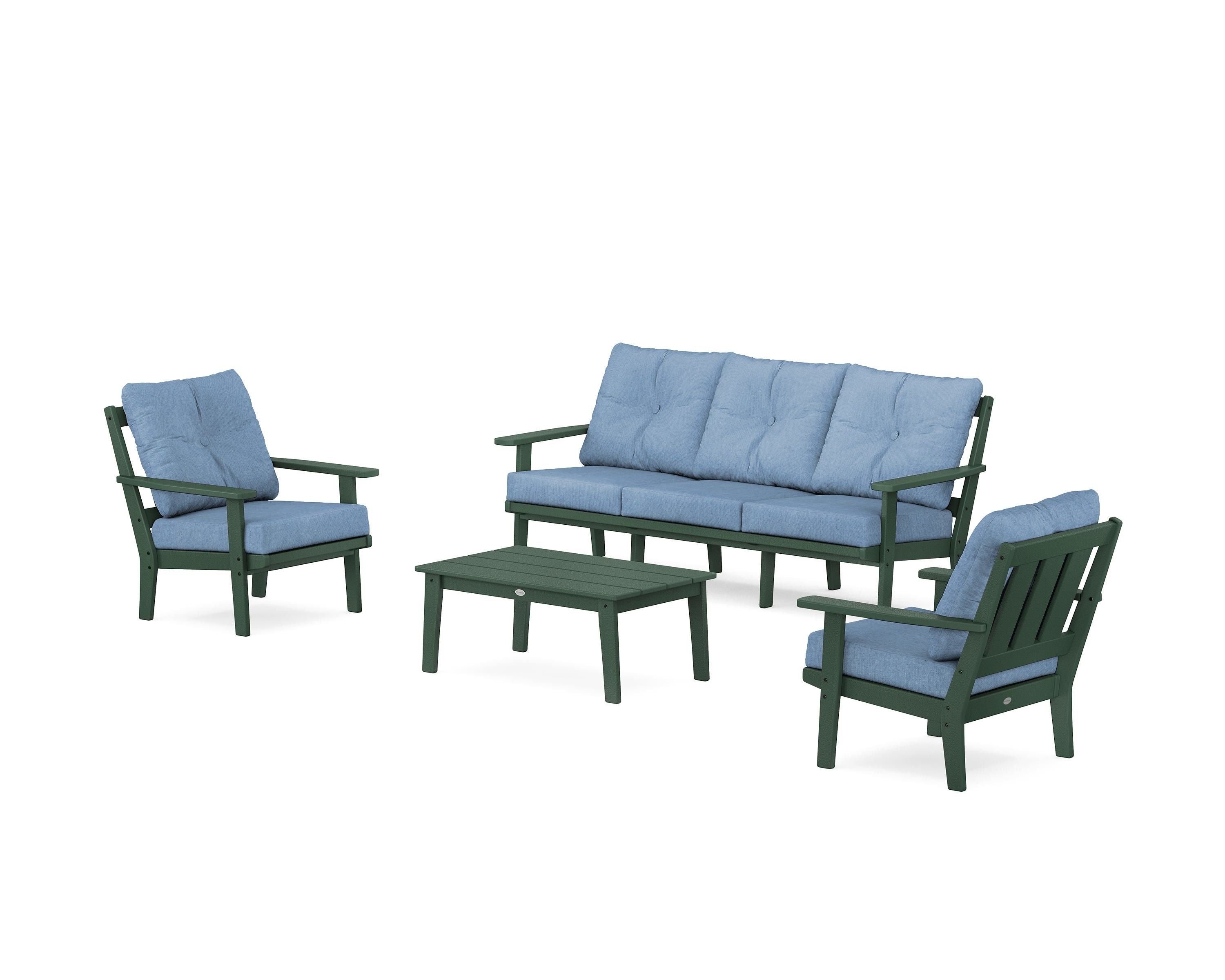 POLYWOOD® Oxford 4-Piece Deep Seating Set with Sofa in Green / Sky Blue