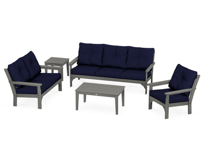 POLYWOOD® Vineyard 5 Piece Deep Seating Set in Slate Grey / Navy