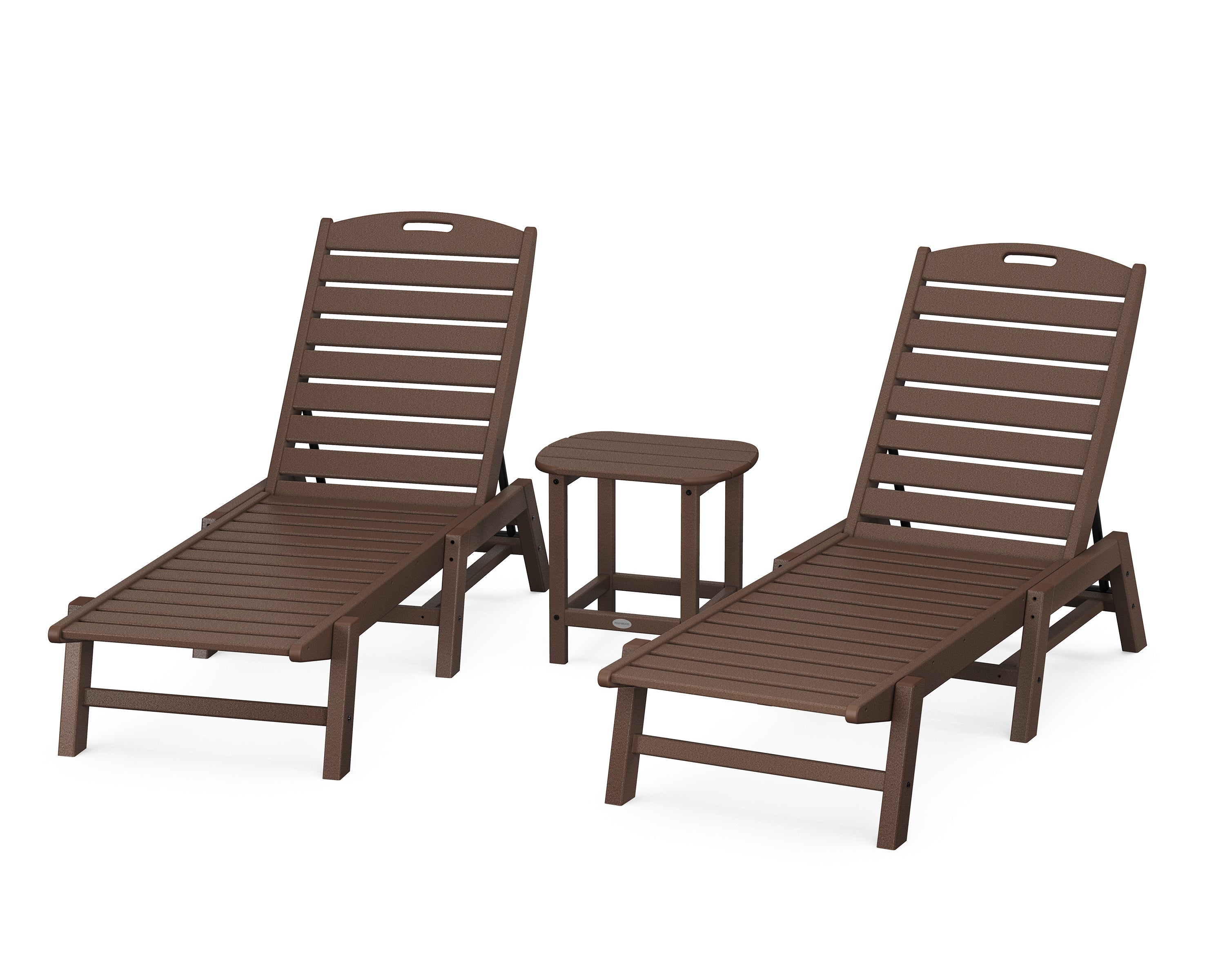 POLYWOOD® Nautical 3-Piece Chaise Lounge Set with South Beach 18" Side Table in Mahogany