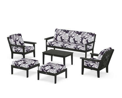 Country Living Cottage 6-Piece Lounge Sofa Set in Black / Leaf Navy