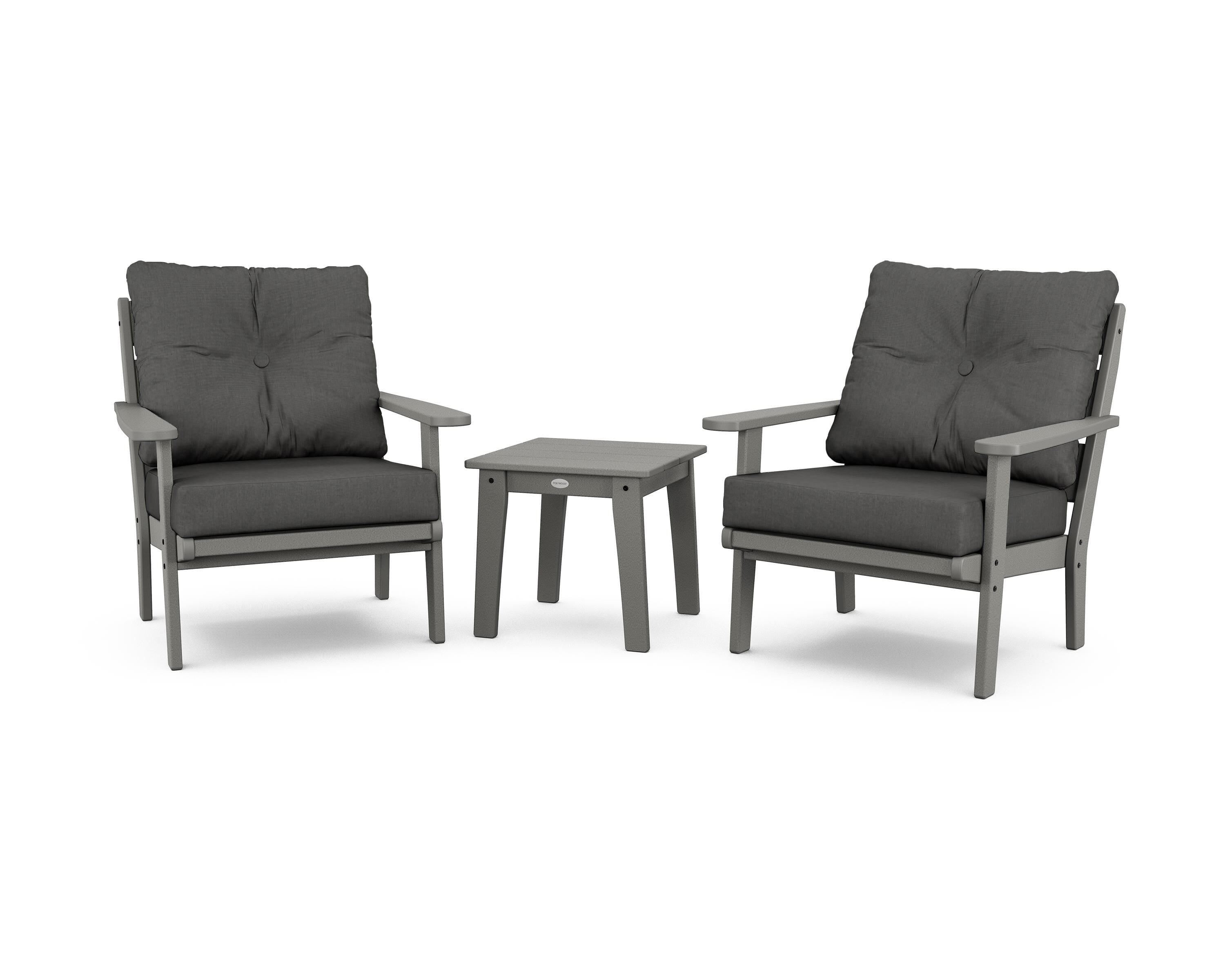 POLYWOOD® Lakeside 3-Piece Deep Seating Chair Set in Slate Grey / Spectrum Carbon