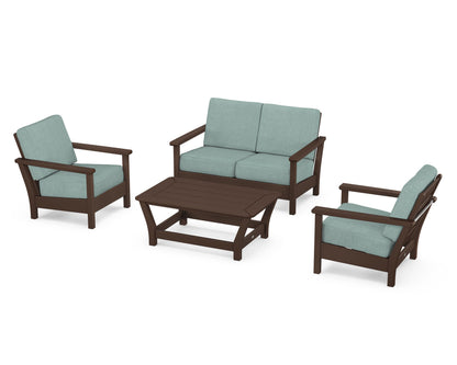 POLYWOOD® Harbour 4-Piece Deep Seating Set in Mahogany / Glacier Spa