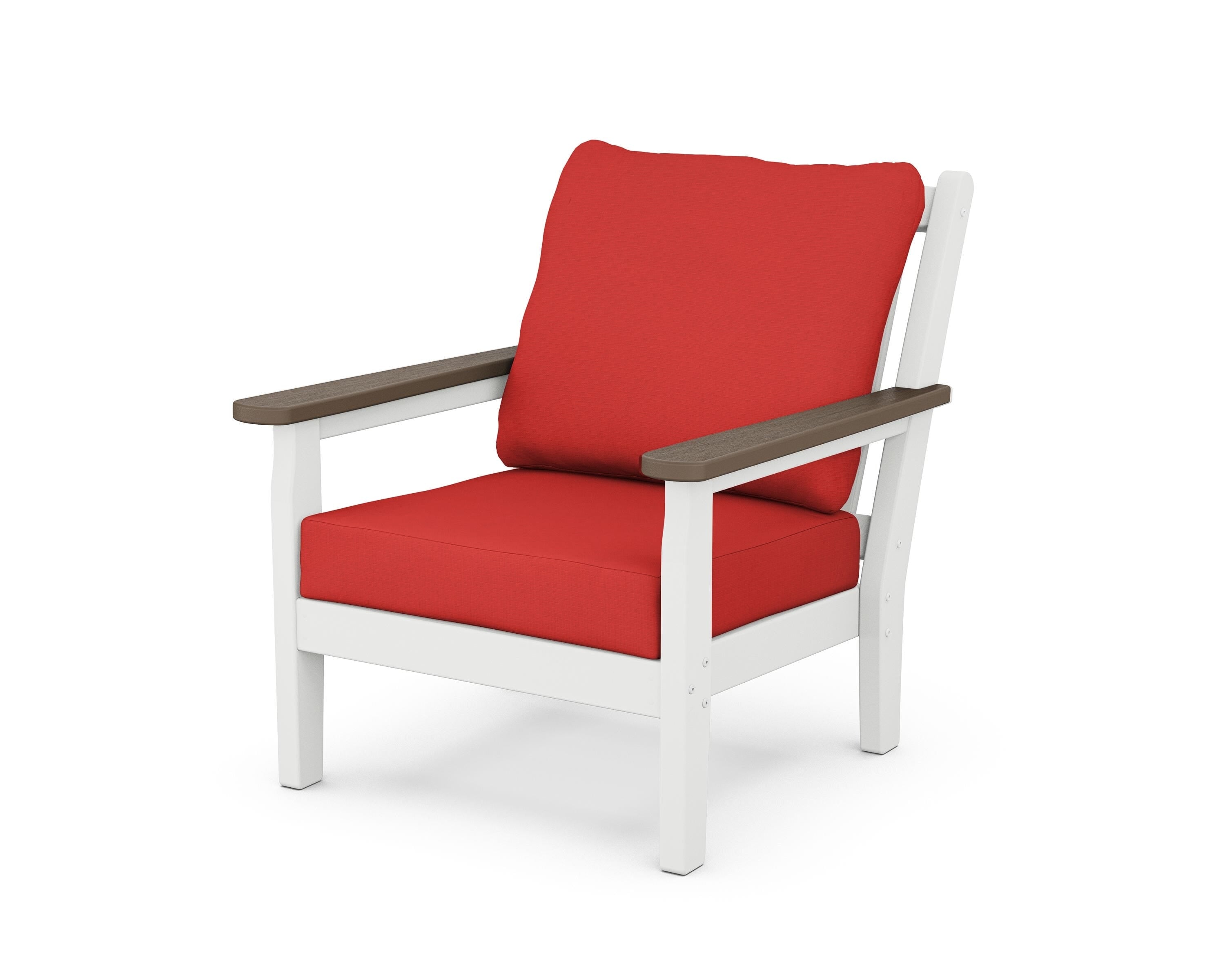 POLYWOOD® Chippendale Deep Seating Chair in White / Kona / Crimson Linen