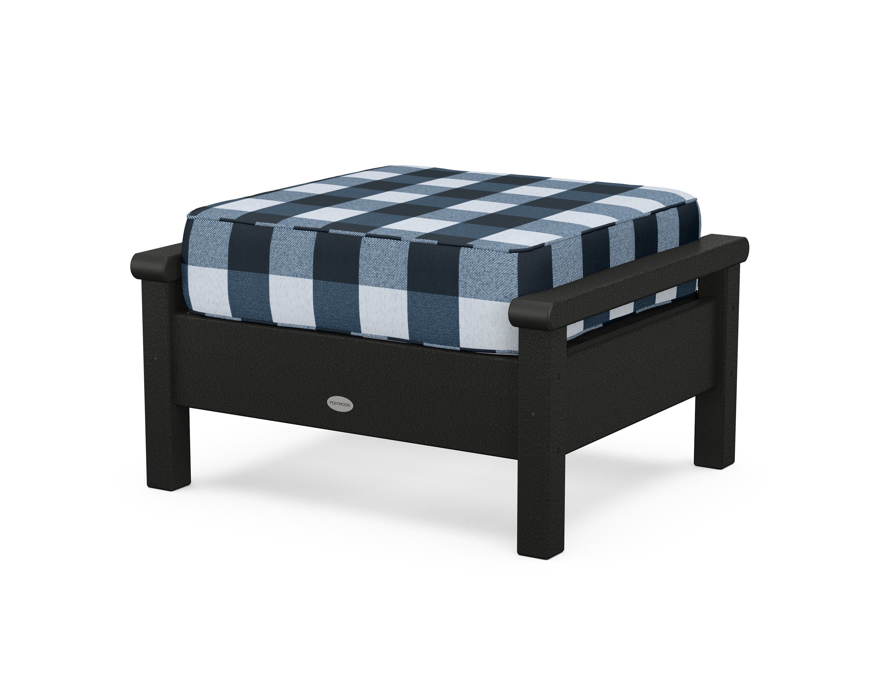 POLYWOOD® Harbour Deep Seating Ottoman in Black / Buffalo Plaid Marine Indigo