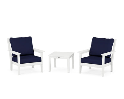 POLYWOOD® Chippendale 3-Piece Deep Seating Set in White / Navy