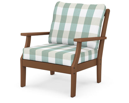 POLYWOOD® Braxton Deep Seating Chair in Teak / Buffalo Plaid Glacier Spa