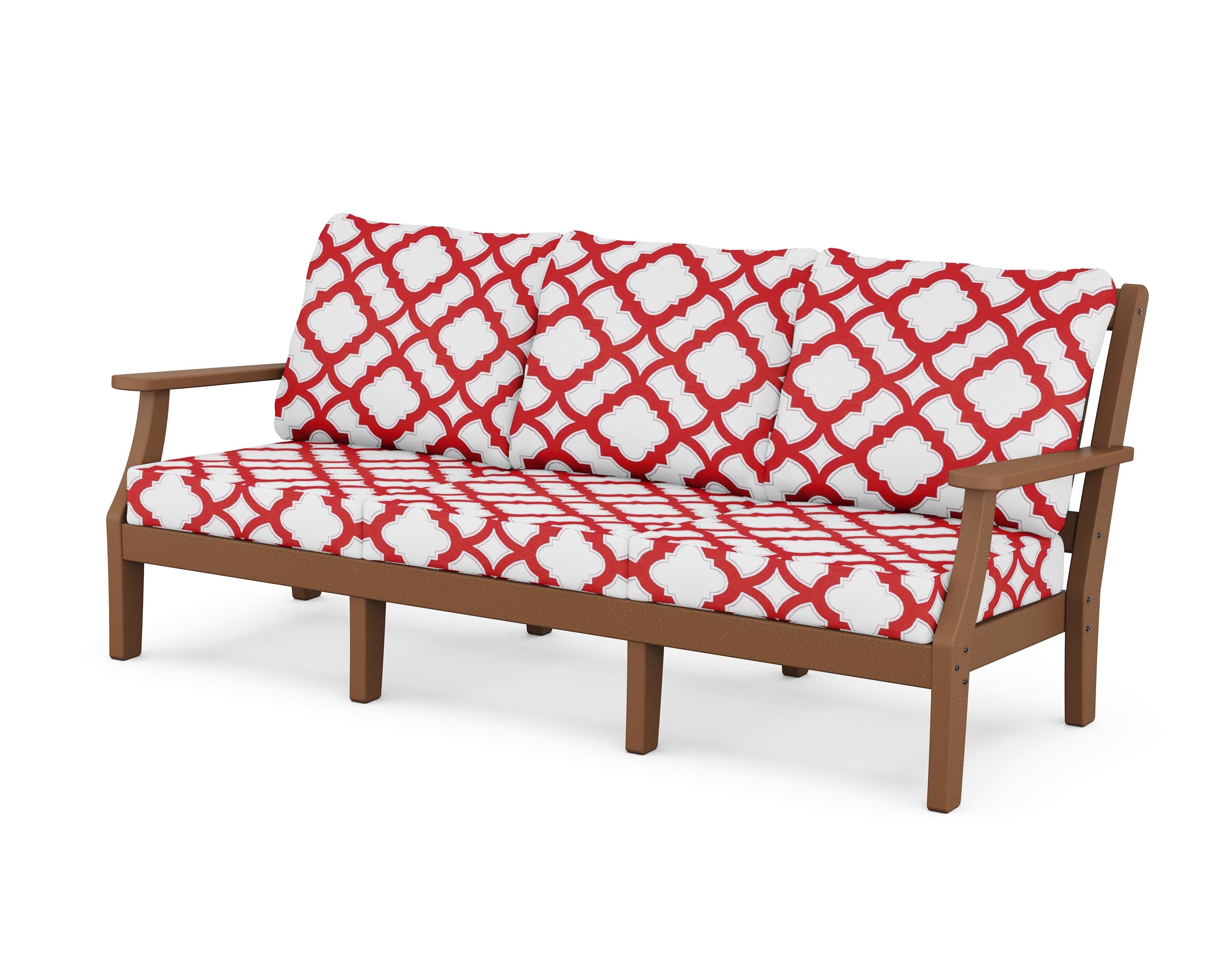 Martha Stewart by POLYWOOD® Chinoiserie Deep Seating Sofa in Teak / Trellis Crimson
