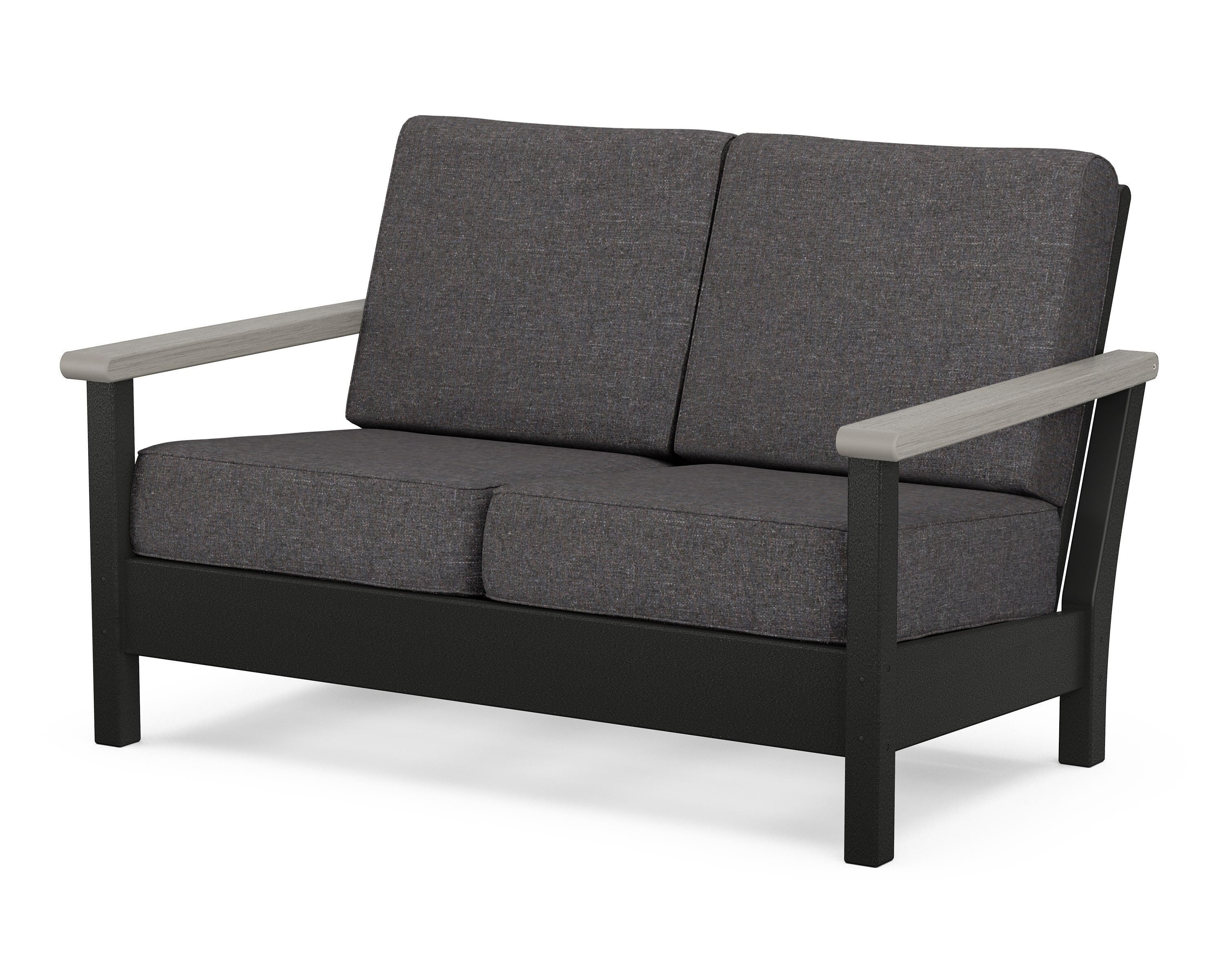 POLYWOOD® Harbour Deep Seating Loveseat in Black / Driftwood / Ash Charcoal