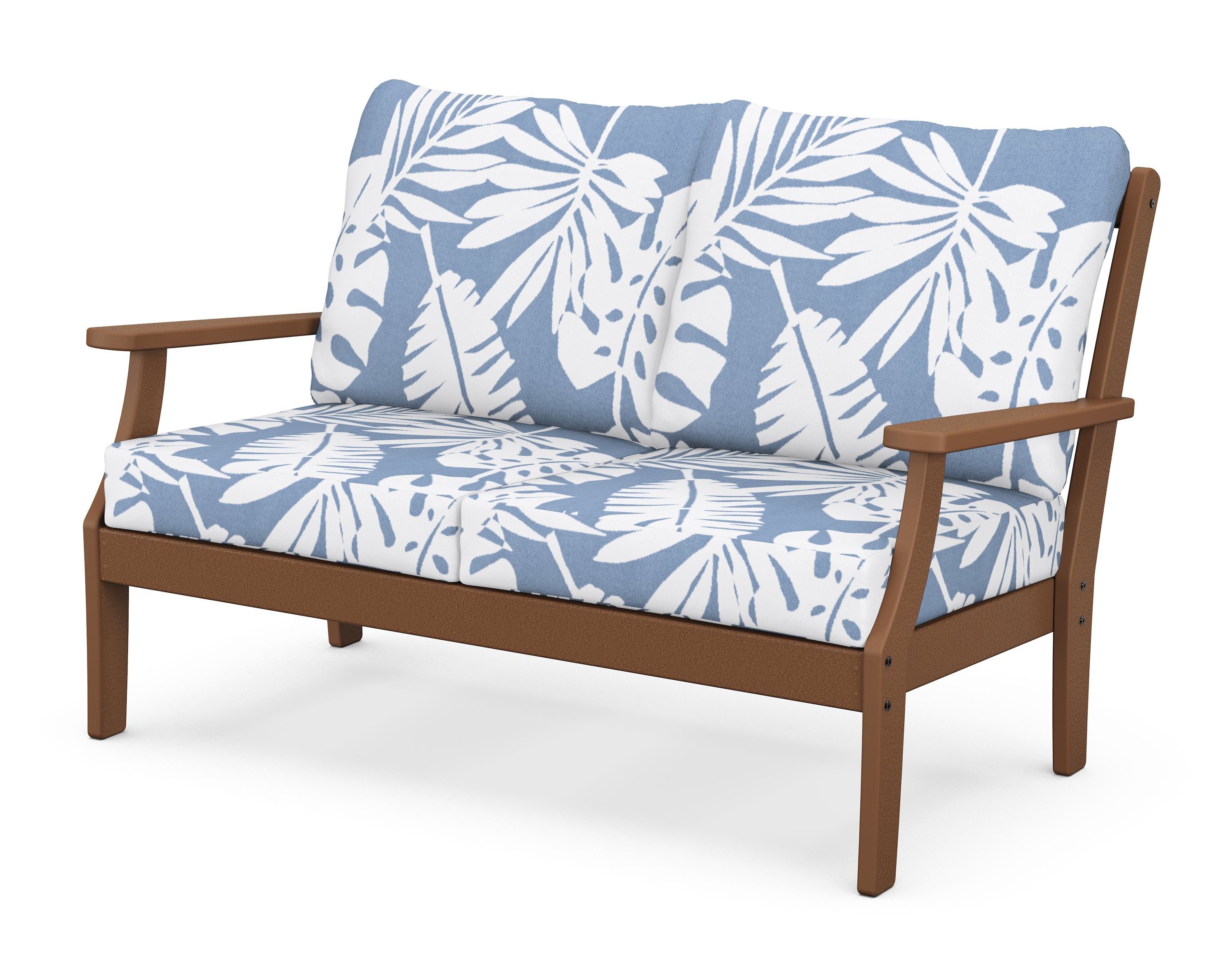 POLYWOOD® Braxton Deep Seating Loveseat in Teak / Leaf Sky Blue