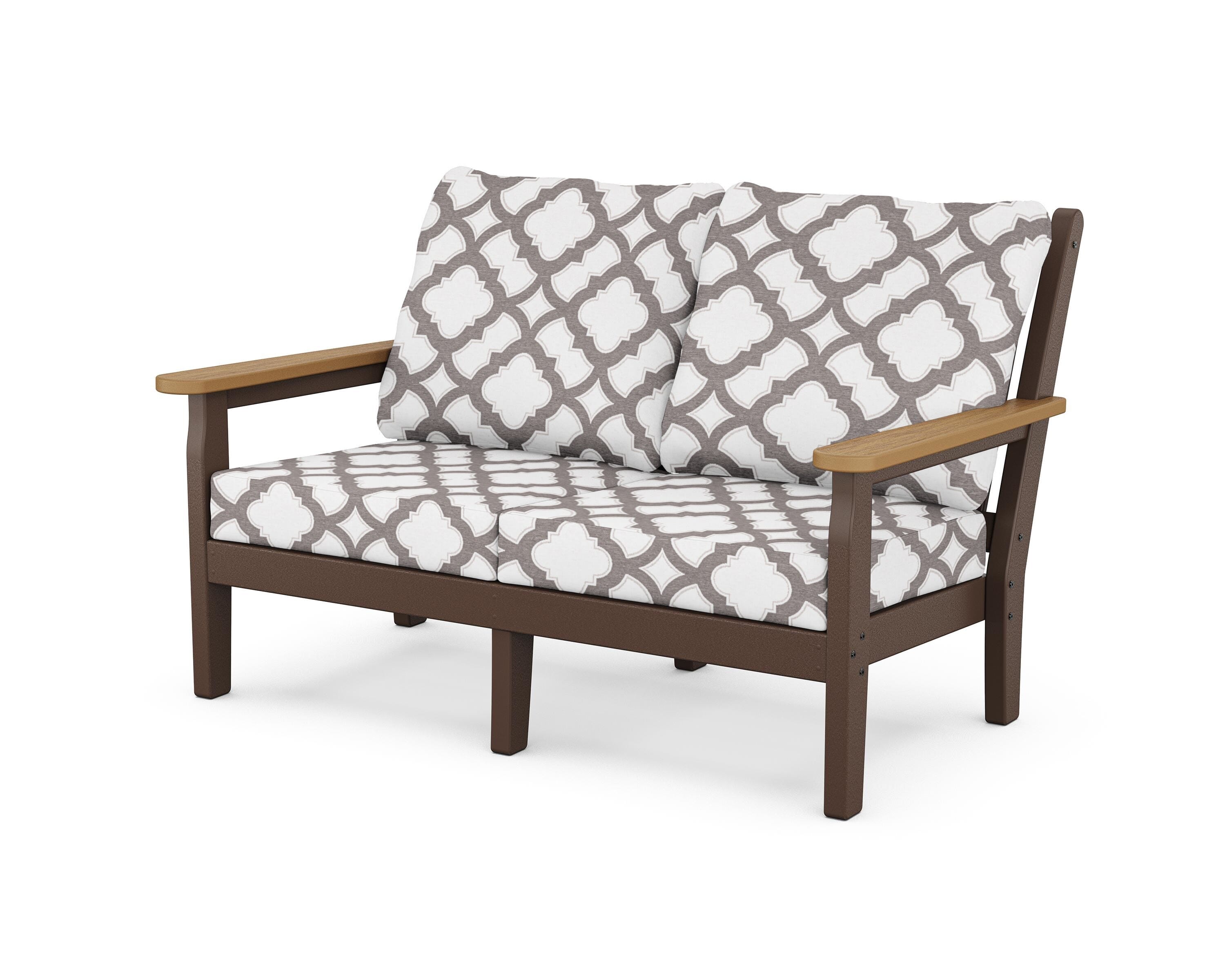 POLYWOOD® Chippendale Deep Seating Loveseat in Mahogany / Natural / Trellis Grey Mist