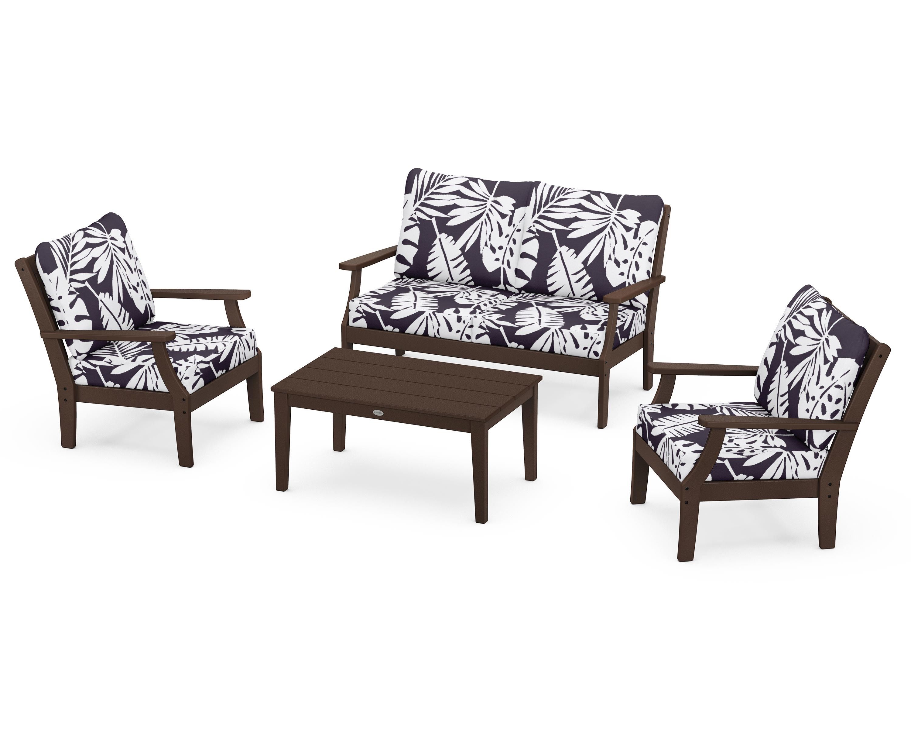 POLYWOOD® Braxton 4-Piece Deep Seating Chair Set in Mahogany / Leaf Navy