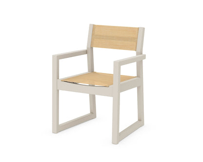 POLYWOOD® EDGE Sling Dining Arm Chair in Sand / Dupioni Apricot Sling